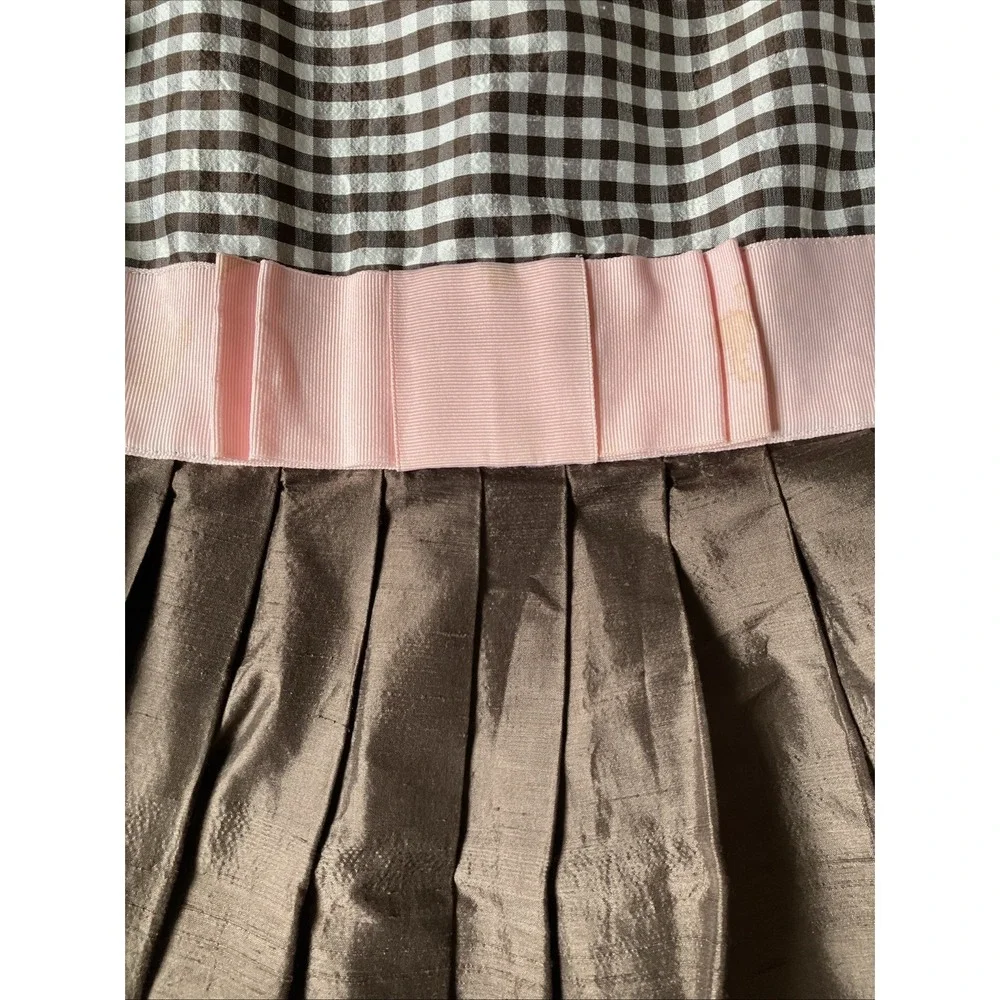 Gymboree Celebrate‎ Spring brown gingham pleated silk dress girl size 10 Modest